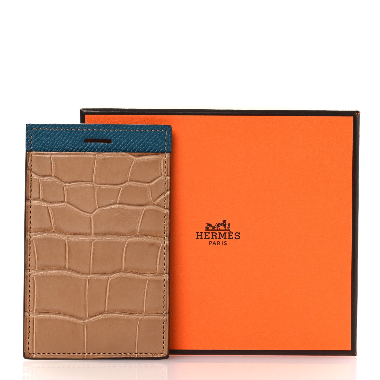 Hermes Matte Alligator Epsom Petit H Lanyard Card Holder Chai Vert
