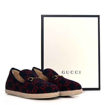 Gucci Covered Wool GG Monogram Mens Fria Horsebit Loafers 7.5 Blue Red Butterscotch 9 of 9