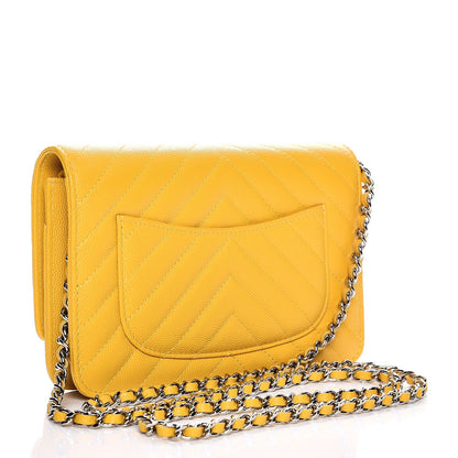 Chanel Caviar Chevron Quilted Wallet On Chain WOC Yellow 3 of 9