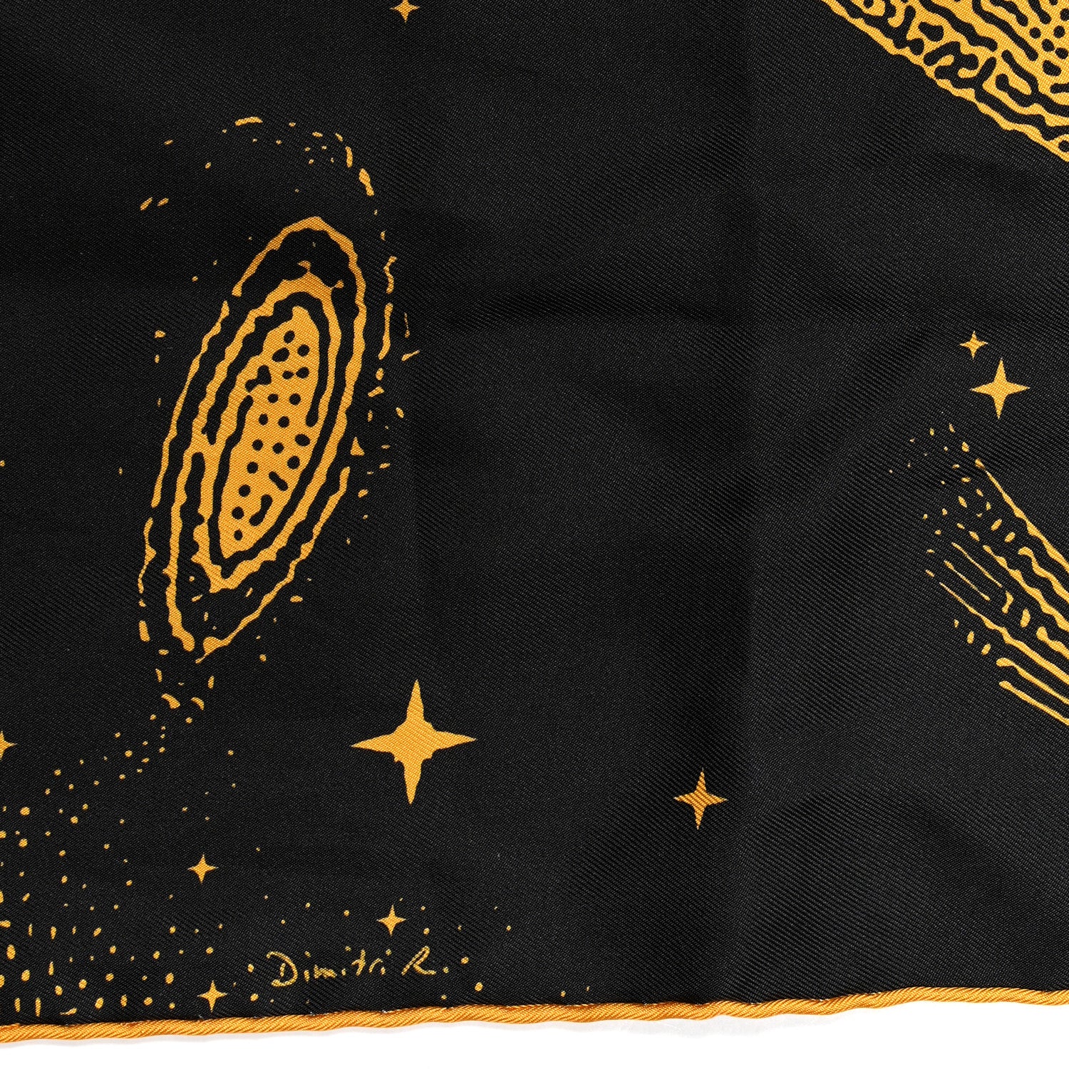 Hermes Silk Clair De Lune Double Face Scarf 90 Black Jaune D'Or Bleu 6 of 6