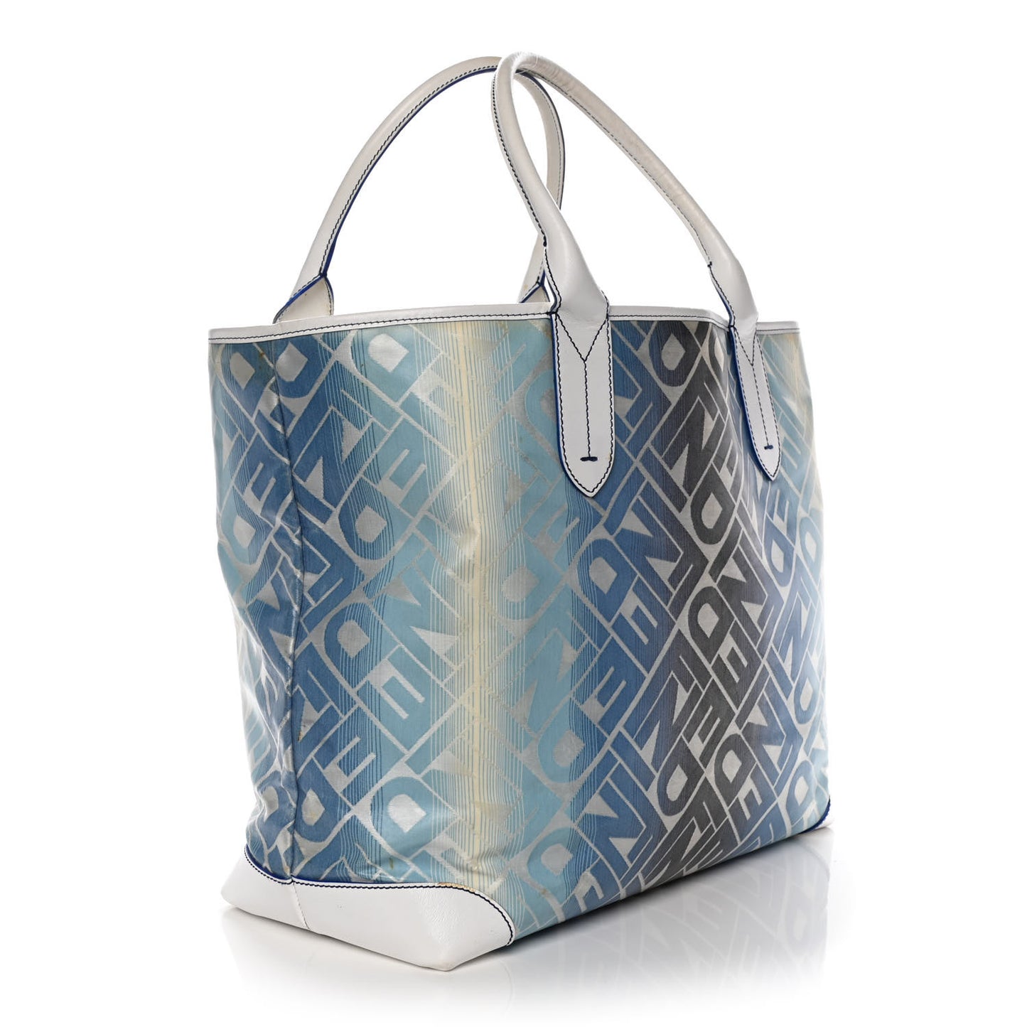 Calfskin Canvas Basket Sea Medium Tote White Blue