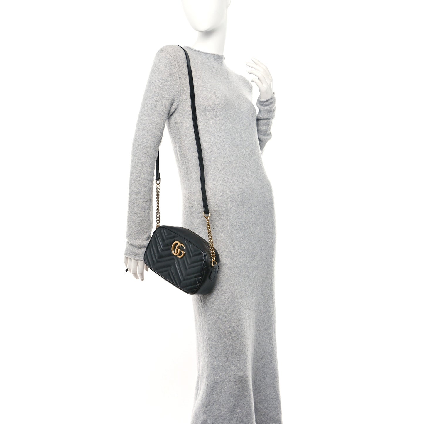 Calfskin Matelasse Small GG Marmont Chain Shoulder Bag Black