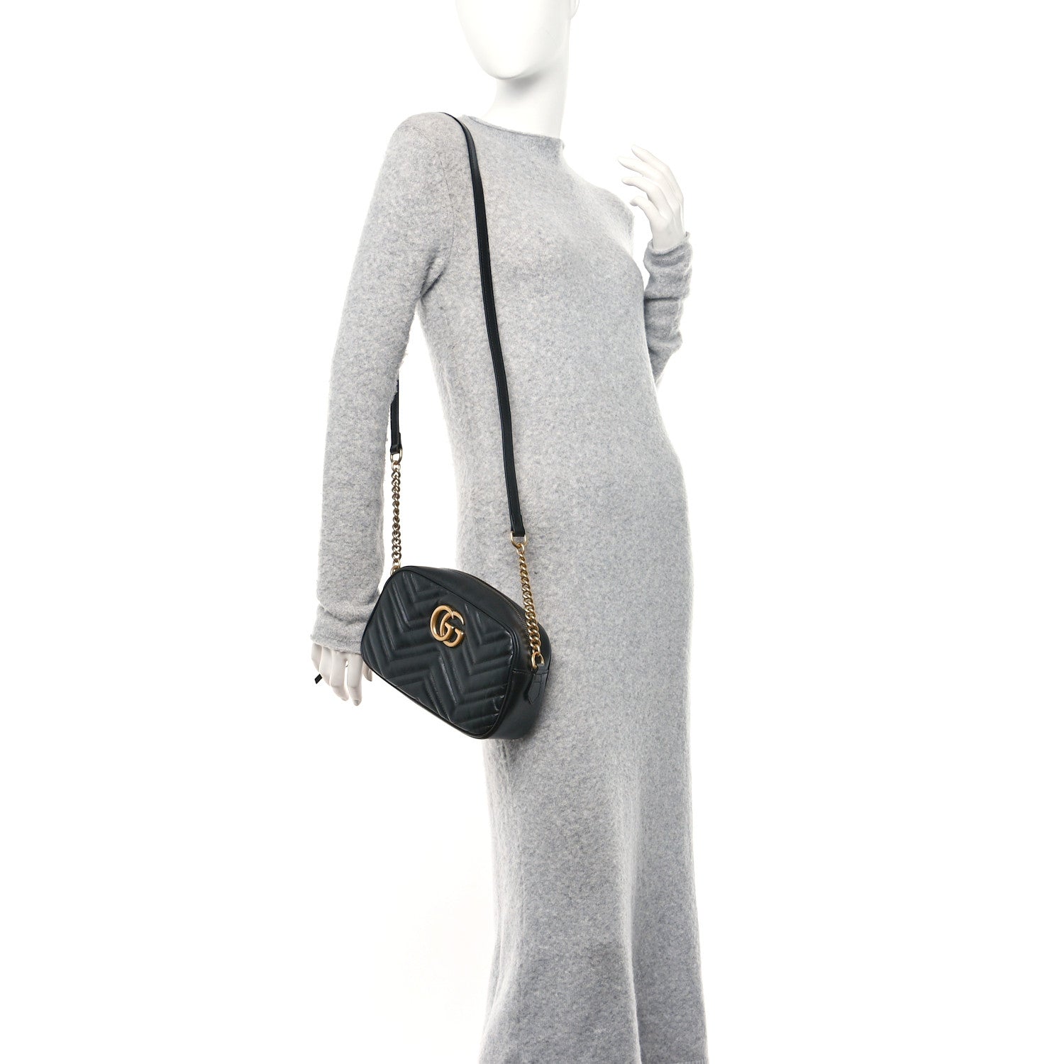 Gucci Calfskin Matelasse Small GG Marmont Chain Shoulder Bag Black 2 of 10