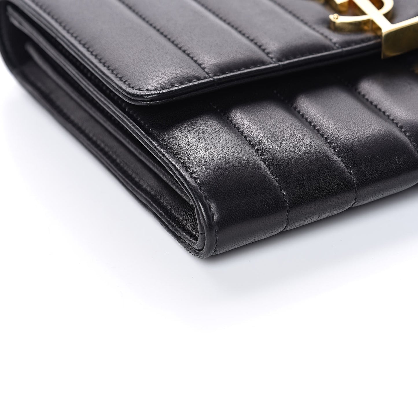 Lambskin Matelasse Monogram Vicky Chain Wallet Black