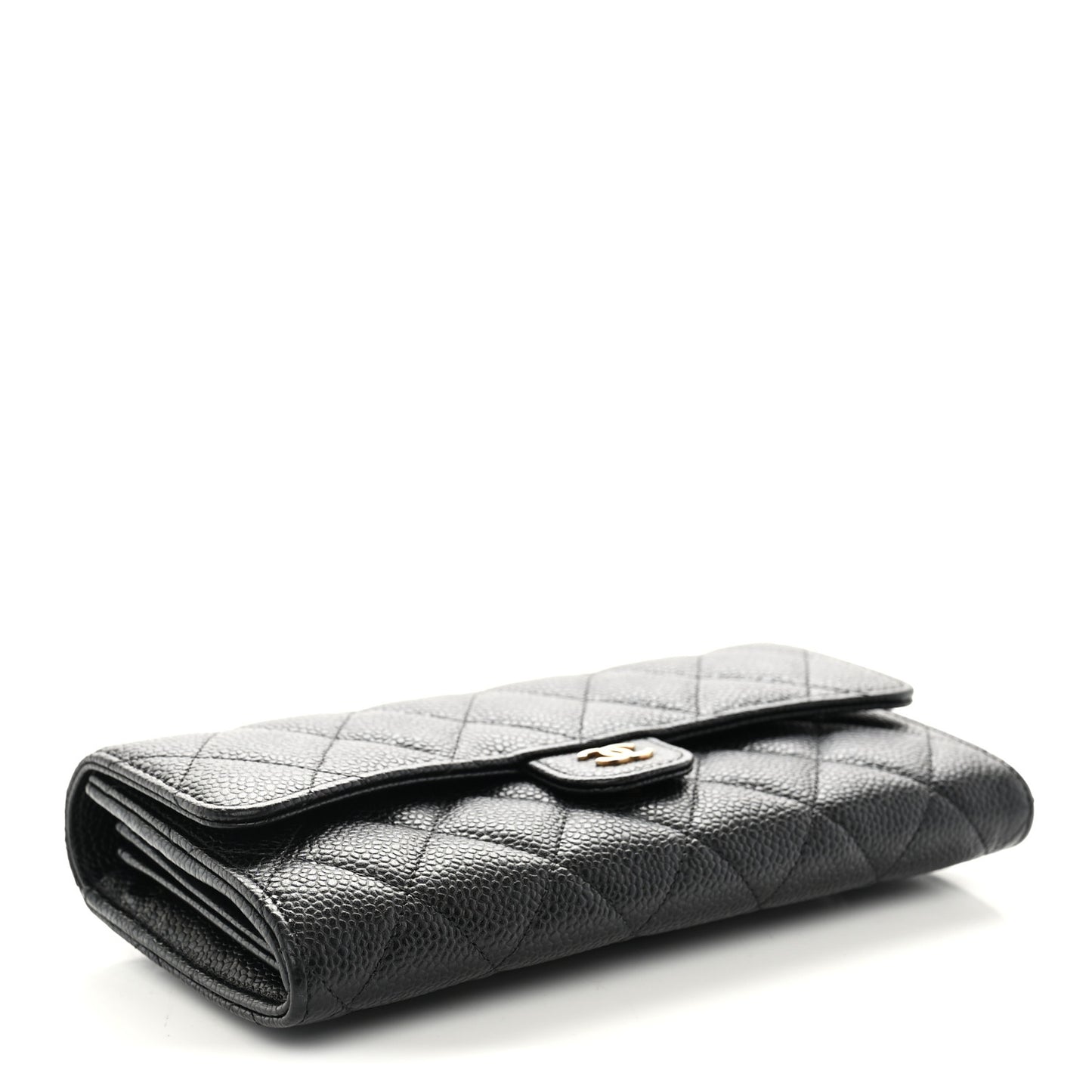 Caviar Quilted Large Gusset Flap Wallet Black