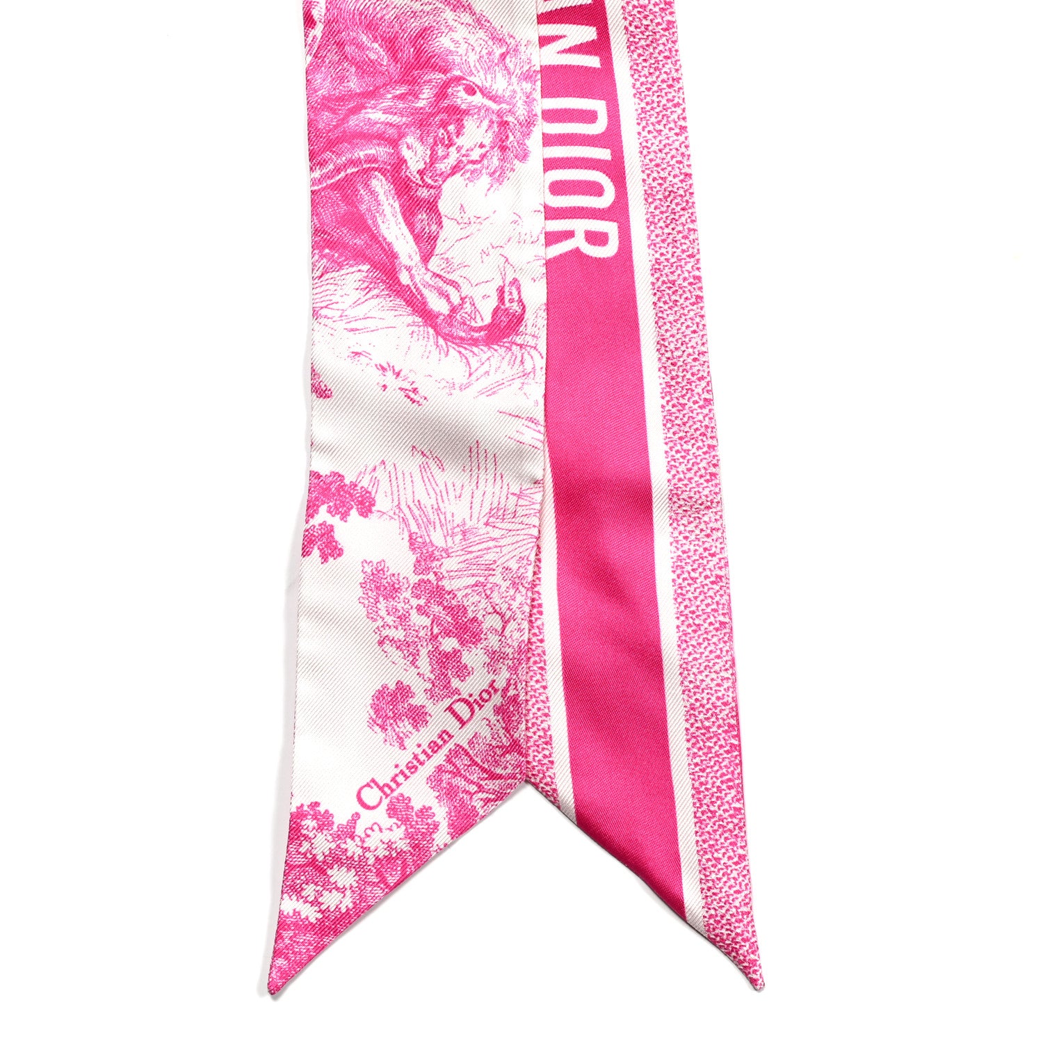 Christian Dior Silk Toile De Jouy Mitzah Scarf Ivory Fluorescent Pink 2 of 3