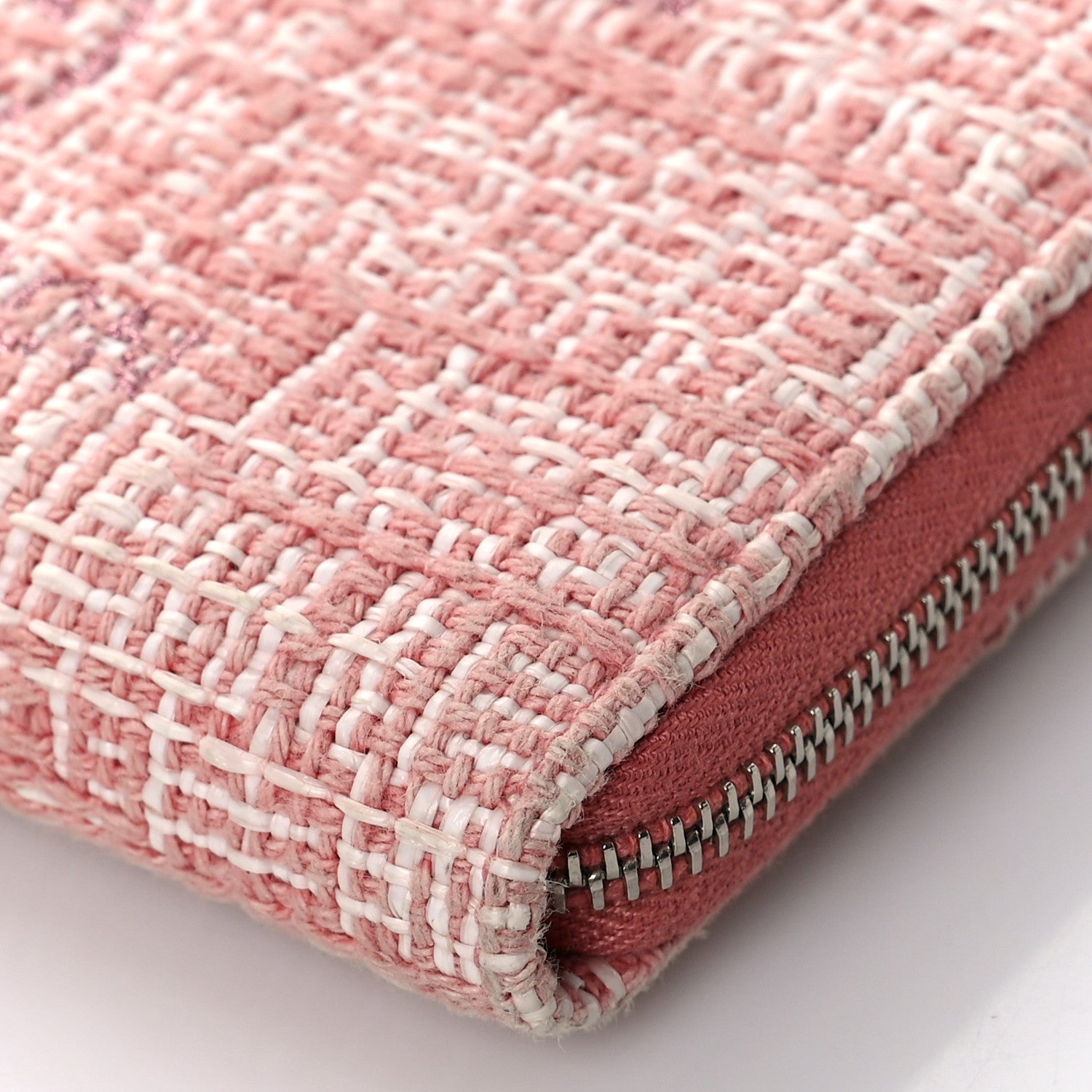 Chanel Lurex Canvas Deauville Medium Zip Around Wallet Pink 9 of 12