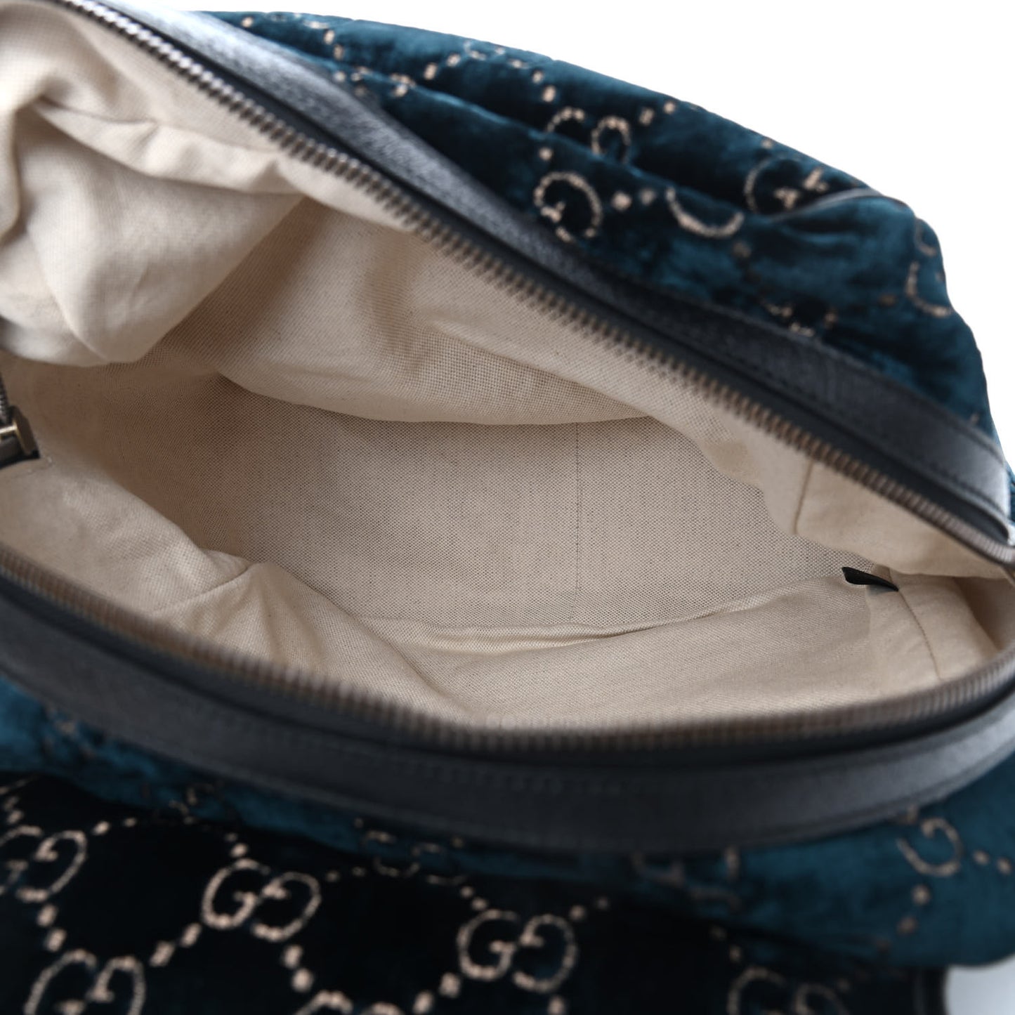 Velvet GG Monogram Textured Calfskin Web Small Double Buckle Backpack Blue Beige Black