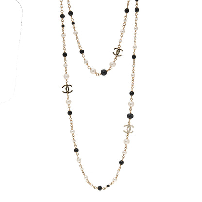 Chanel Pearl Bead Crystal CC Long Necklace Black Gold 1 of 5