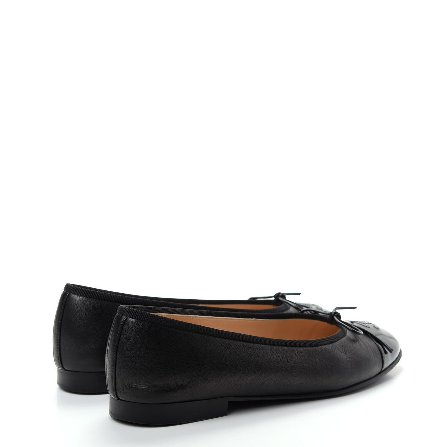 Lambskin Patent Cap Toe Ballerina Flats 38 Black