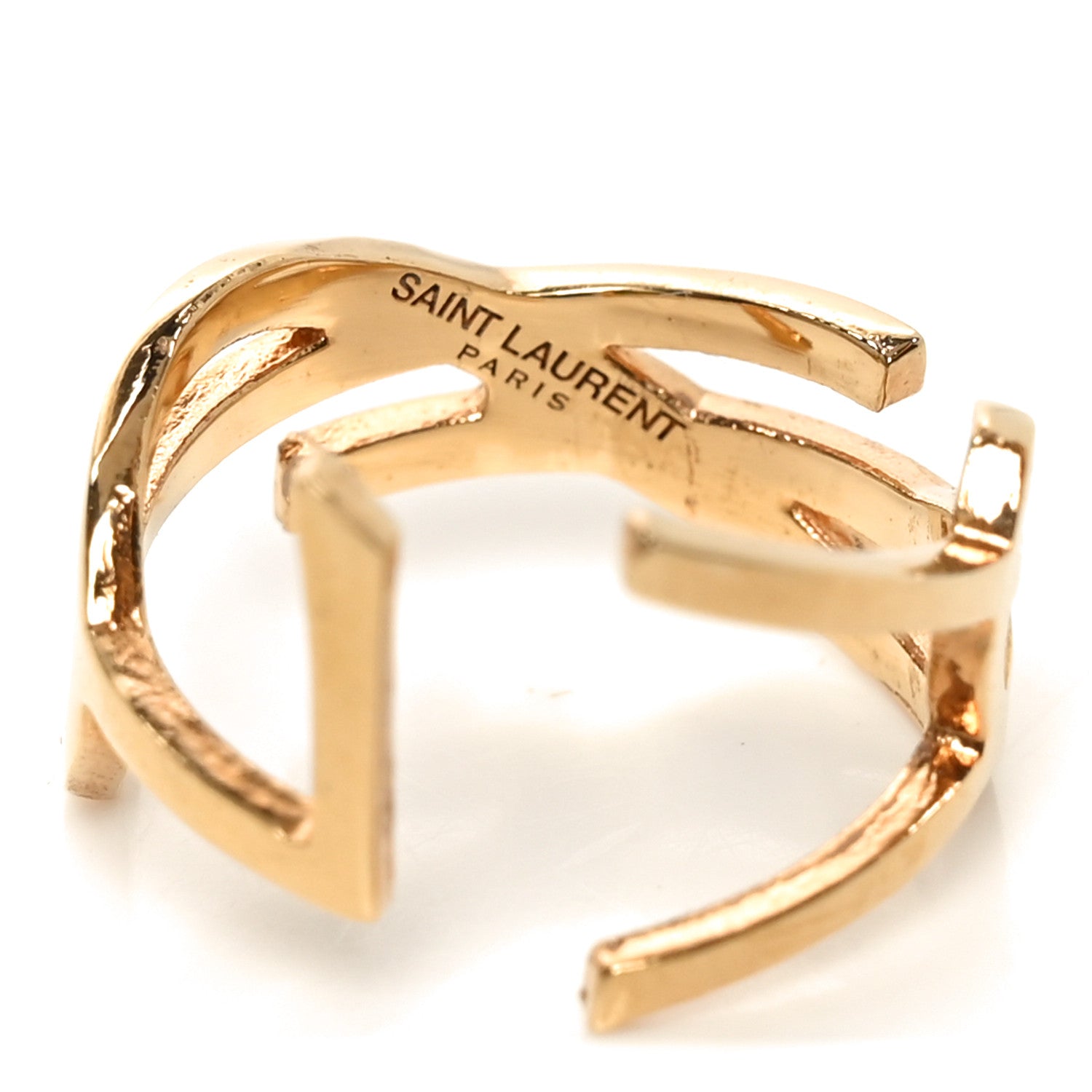 Saint Laurent Straited Brass Monogram Ring 6 Gold 4 of 5