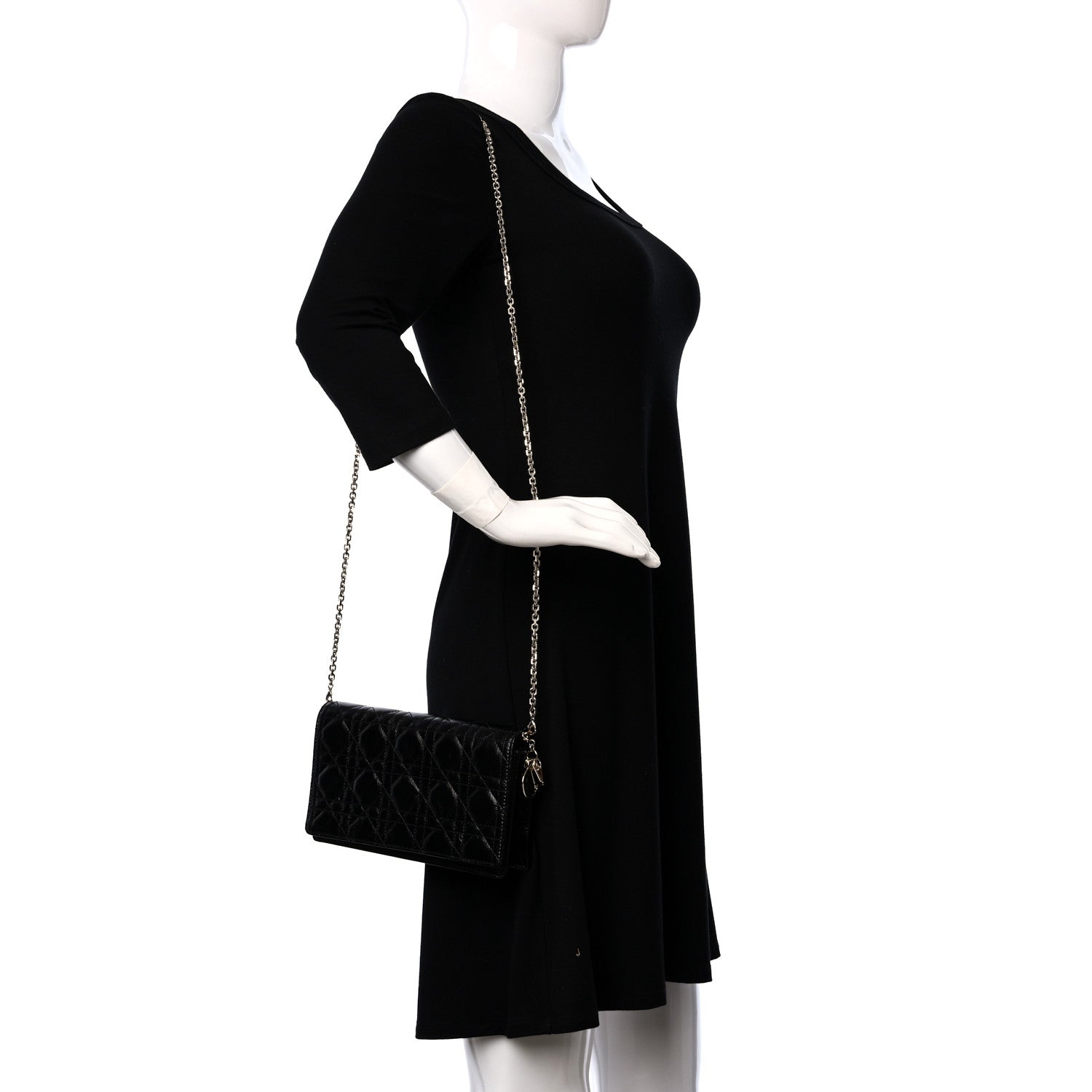 Christian Dior Crinkled Patent Cannage Lady Dior Pouch Black 2 of 11