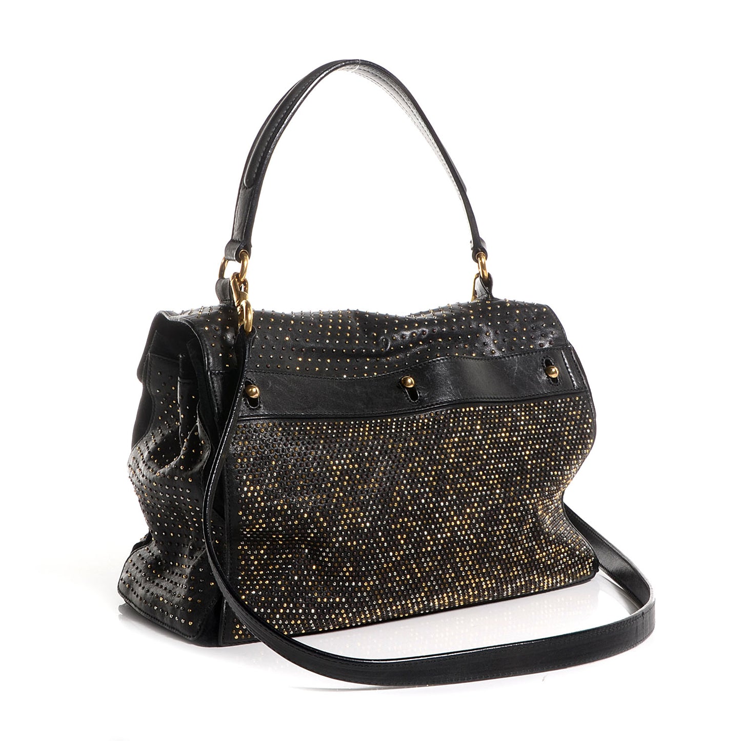 Calfskin Suede Studded Medium Muse Two Black