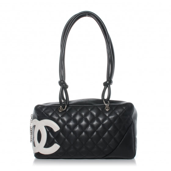 Calfskin Quilted Large Cambon Bowler Black White