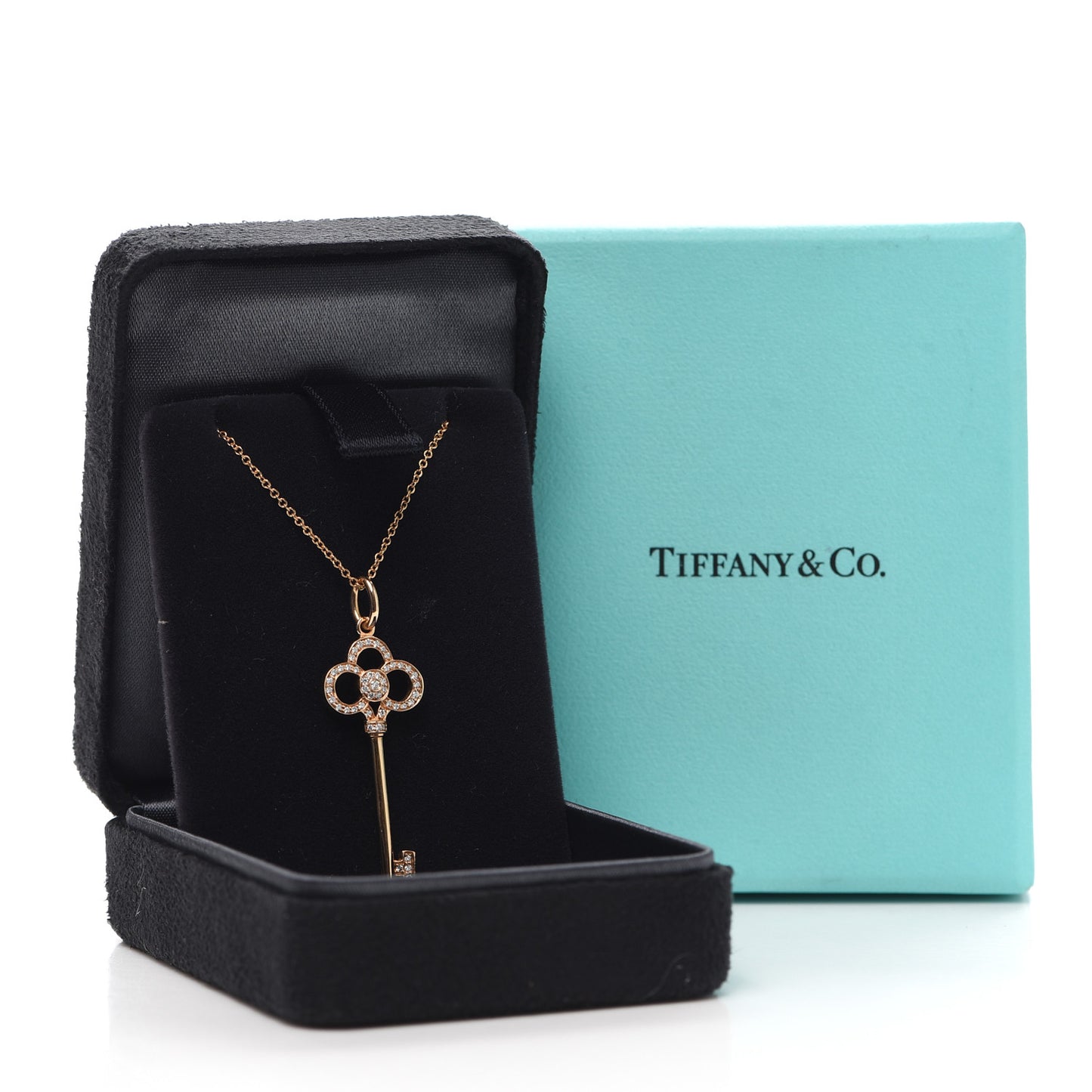 18K Rose Gold Diamond Crown Key Pendant Necklace