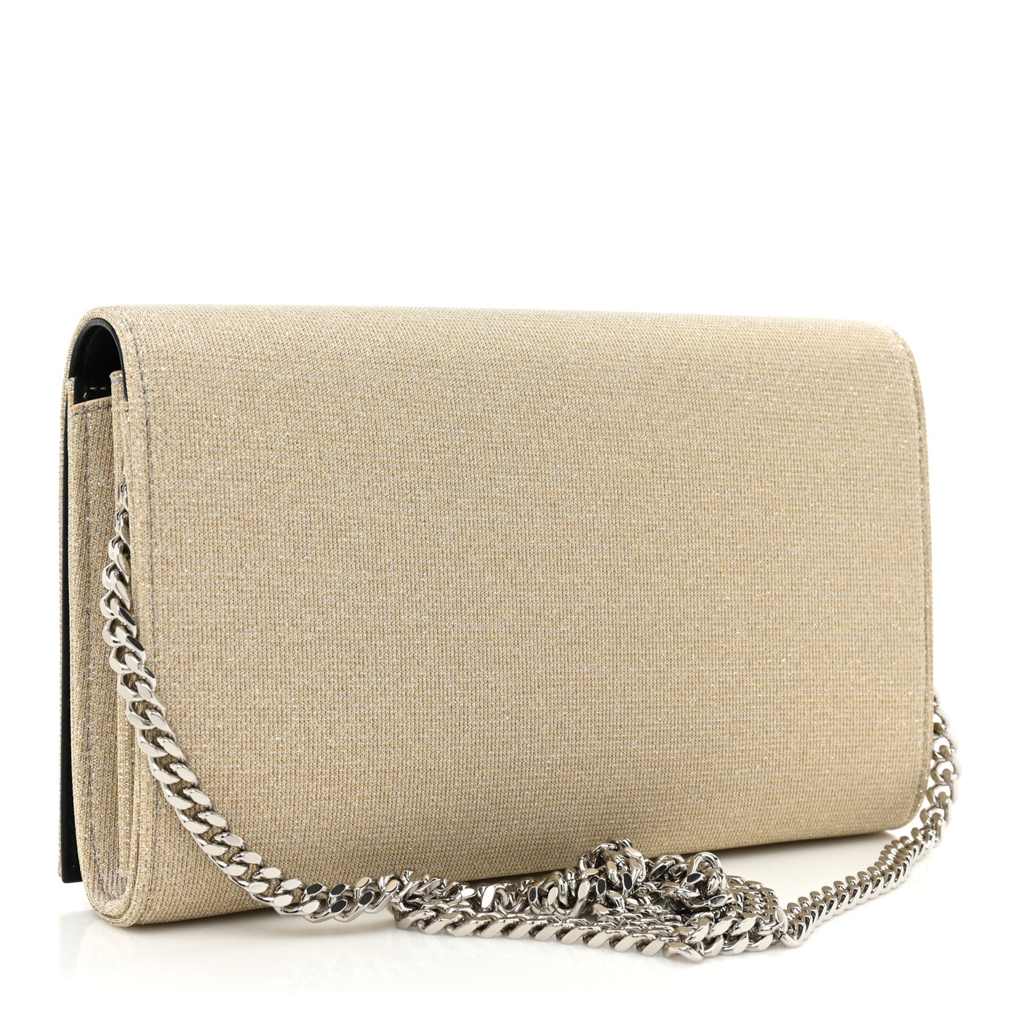 Metallic Sparkle Fabric Monogram Chain Wallet Platino