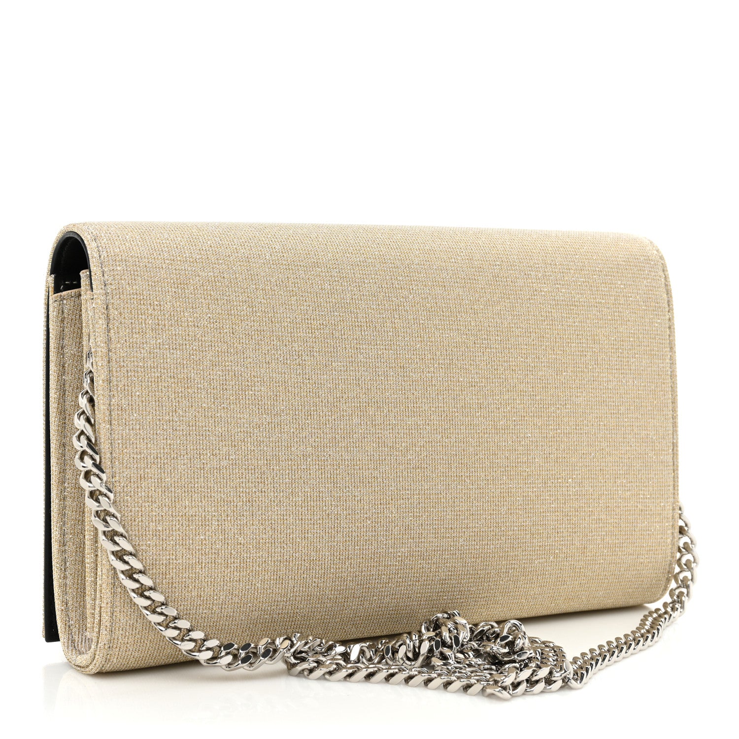 Saint Laurent Metallic Sparkle Fabric Monogram Chain Wallet Platino 3 of 13