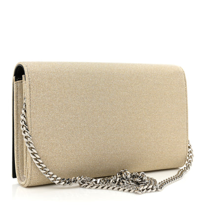 Saint Laurent Metallic Sparkle Fabric Monogram Chain Wallet Platino 3 of 13