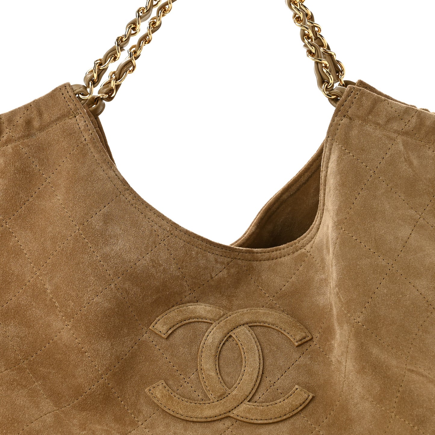 Suede Quilted Neo Cabas Small Shopping Tote Dark Beige