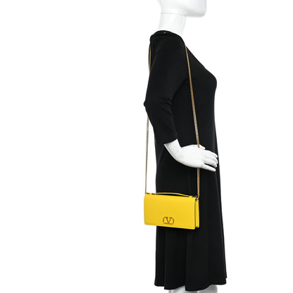 Valentino Garavani Grainy Calfskin VLogo Top Handle Wallet With Chain Bright Lemon 2 of 9