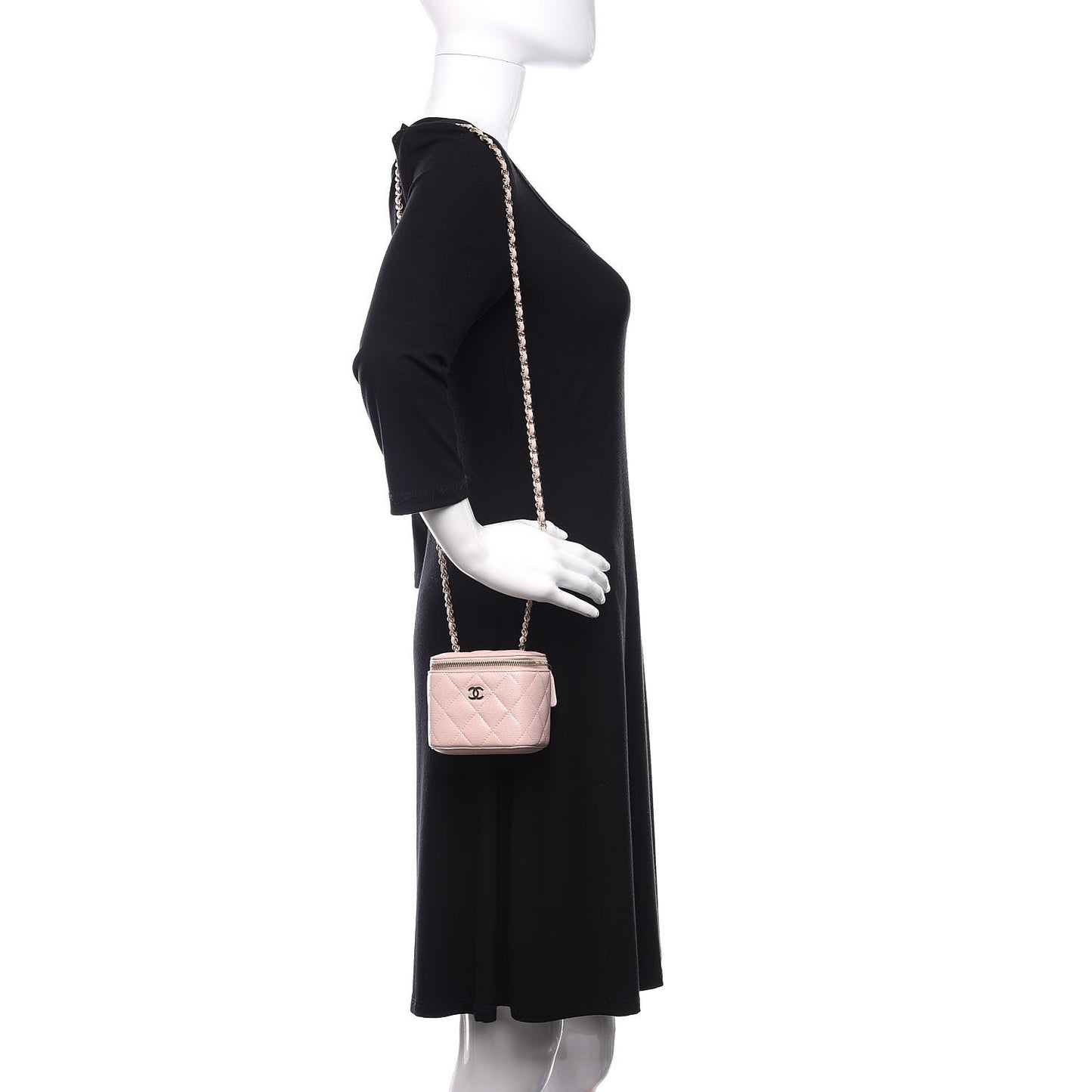 Caviar Quilted Mini Vanity Case With Chain Light Pink