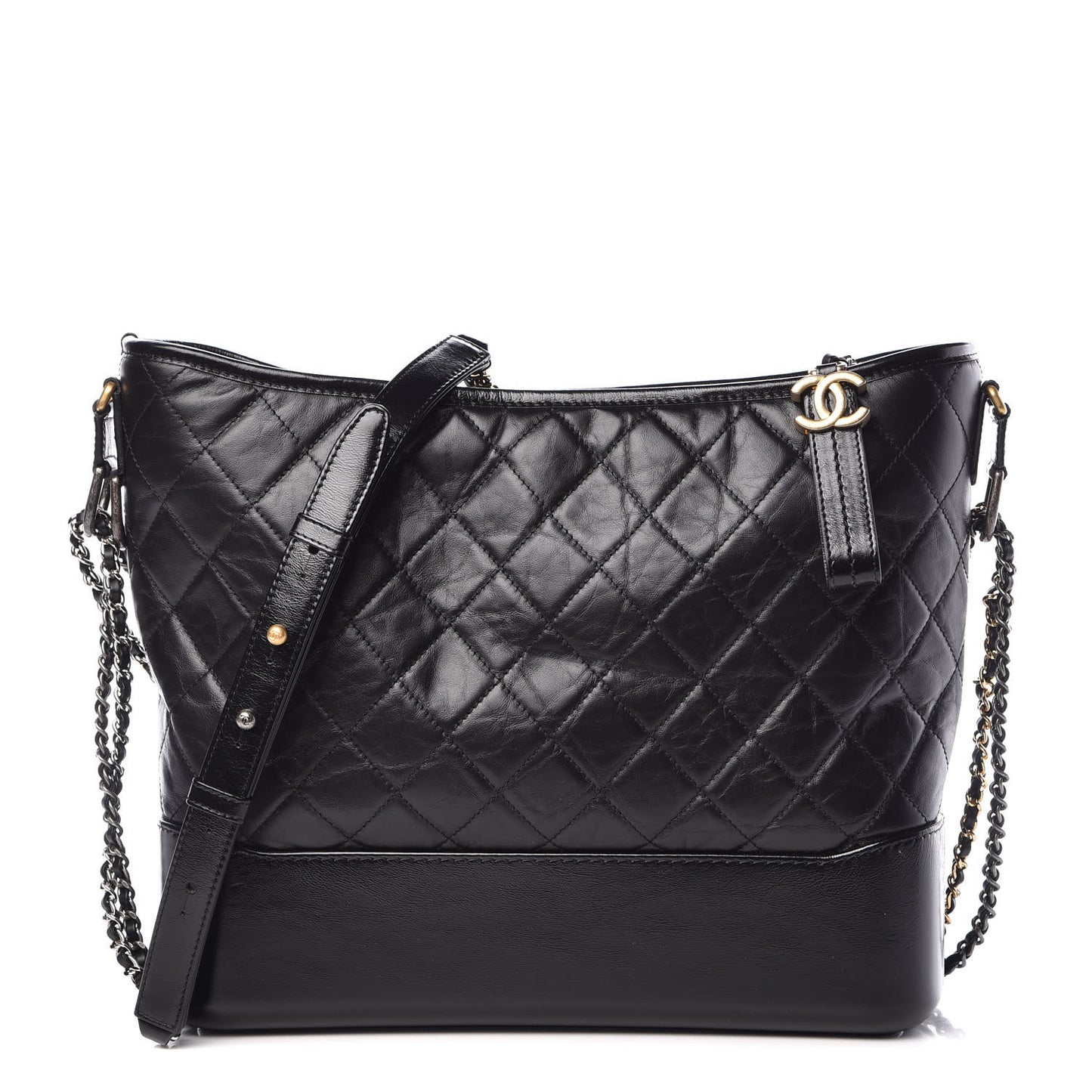 Aged Calfskin Quilted Large Gabrielle Hobo Black