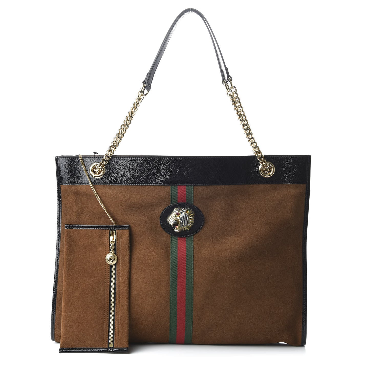 Suede Patent Large Rajah Chain Tote Nocciola Black