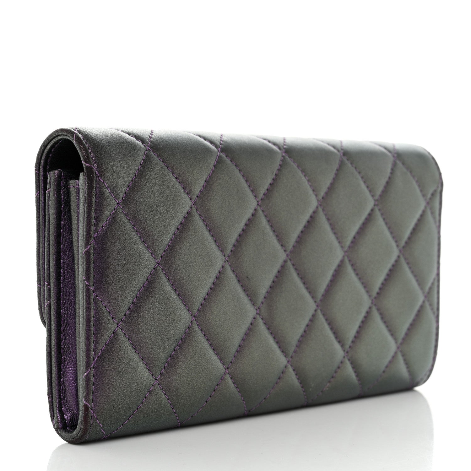 Chanel Iridescent Lambskin Quilted Large Gusset Flap Wallet Purple 2 of 16