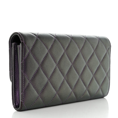 Chanel Iridescent Lambskin Quilted Large Gusset Flap Wallet Purple 2 of 16