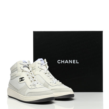 Chanel Suede Fabric Grained Calfskin Womens CC High Top Sneakers 40 White 9 of 9