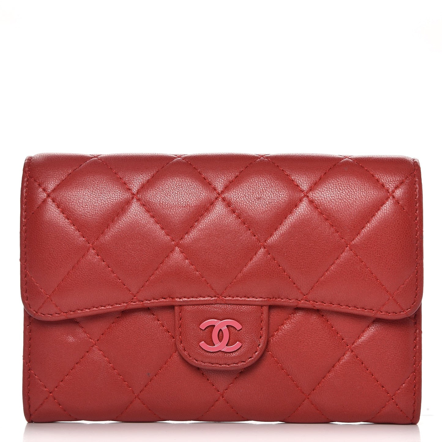 Lambskin Quilted Small Flap Wallet Red