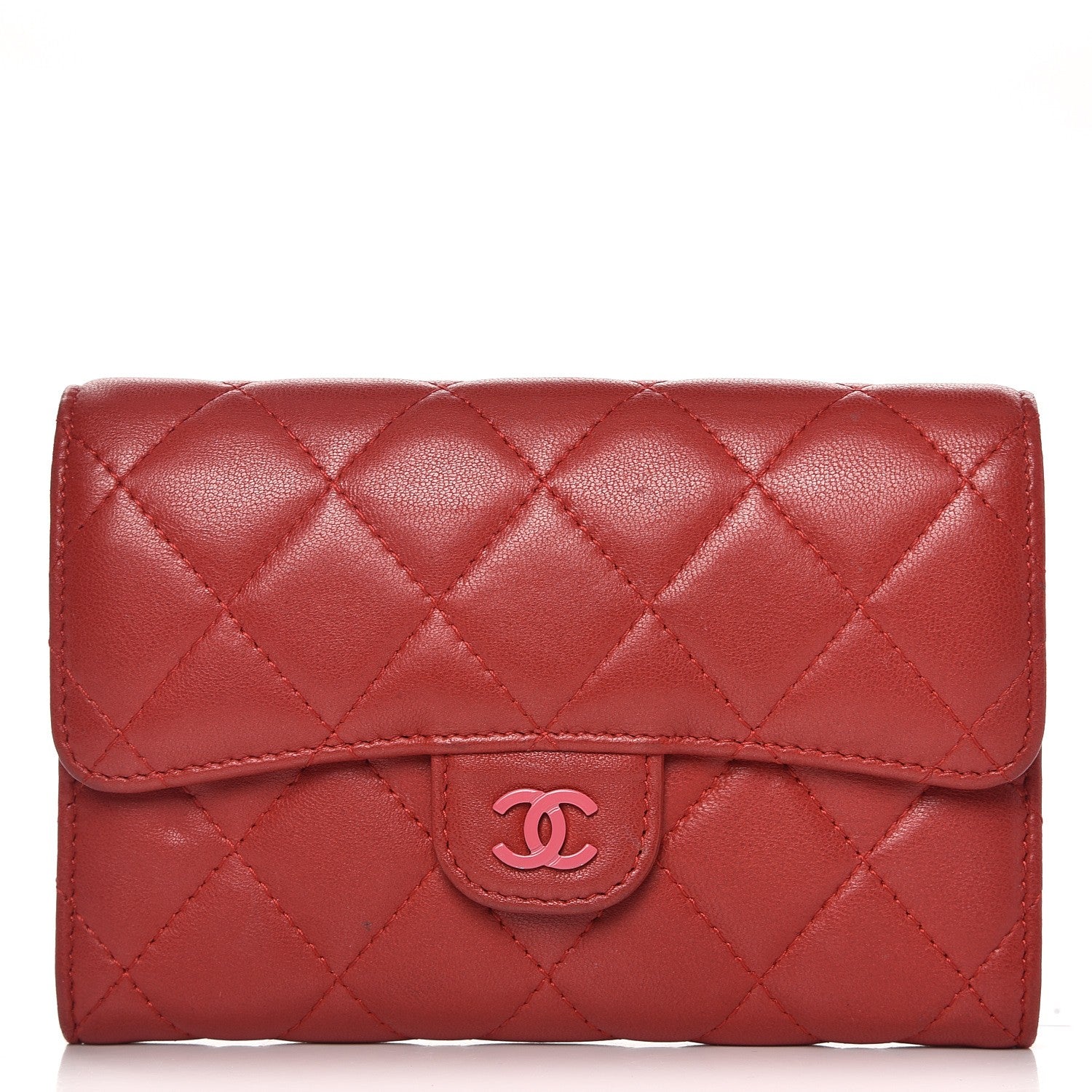Chanel Lambskin Quilted Small Flap Wallet Red 1 of 15