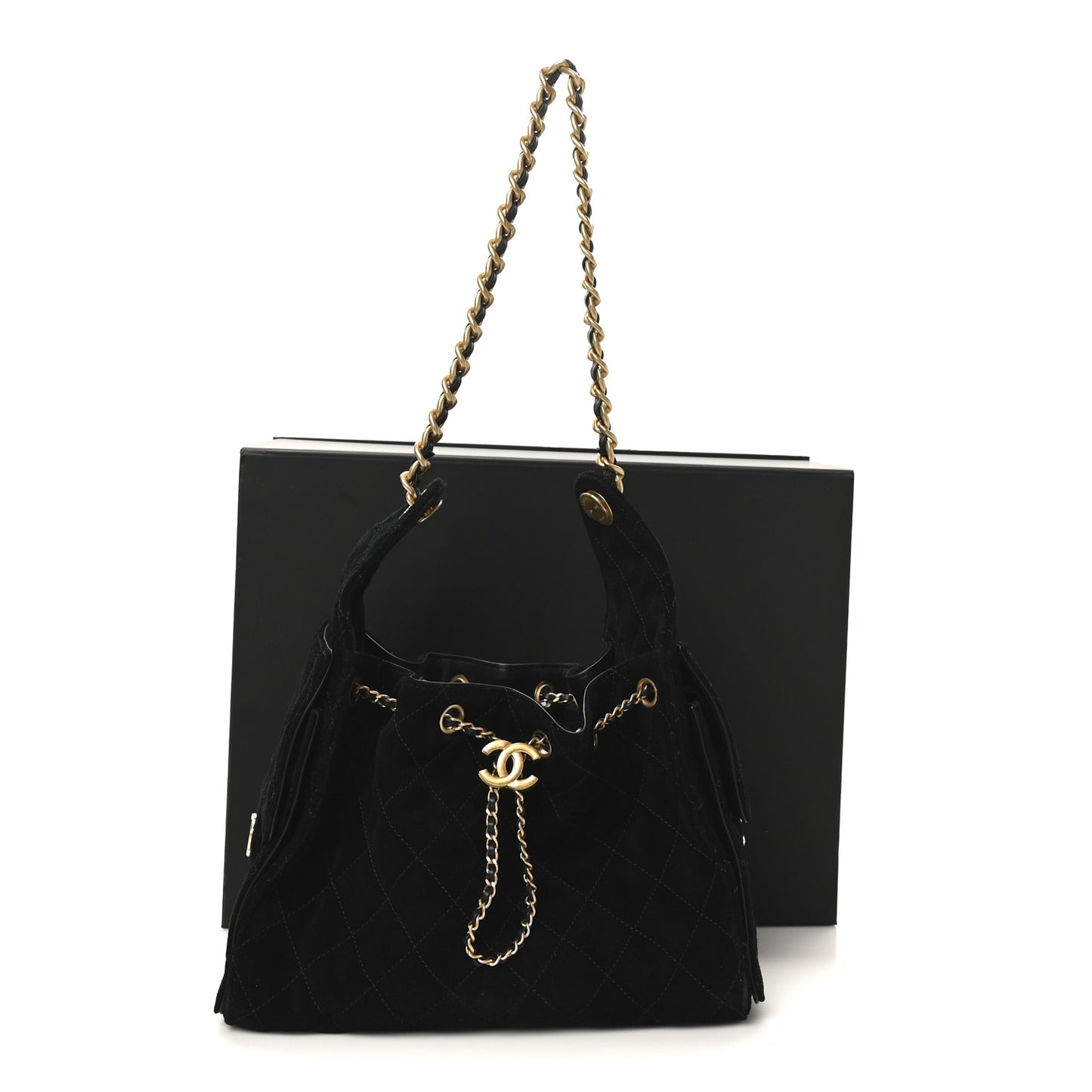 Suede Quilted Small Chanel 25 Handbag Black