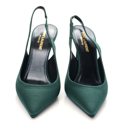 Saint Laurent Crepe Satin Zoe 105 Slingback Pump 38.5 Dorian Green 2 of 8