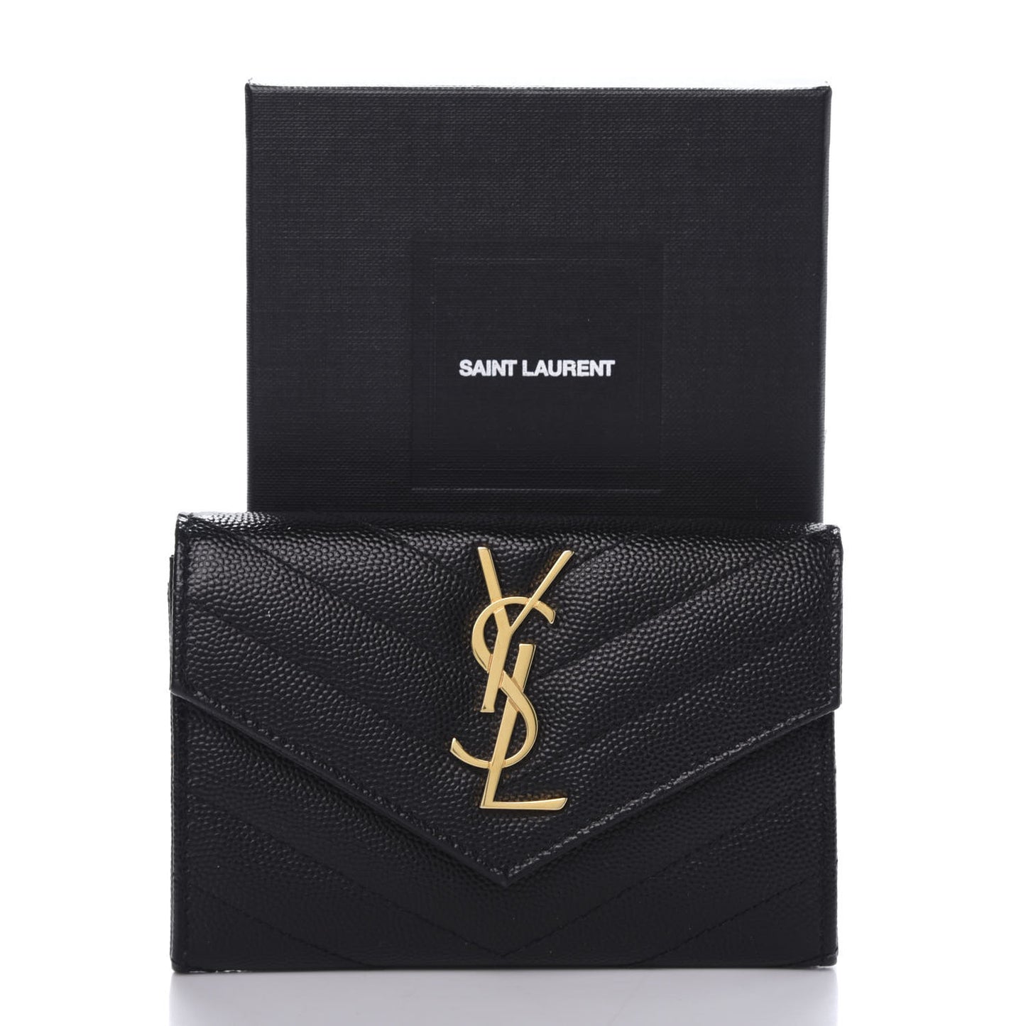 Grain De Poudre Matelasse Chevron Small Monogram Envelope Wallet Black