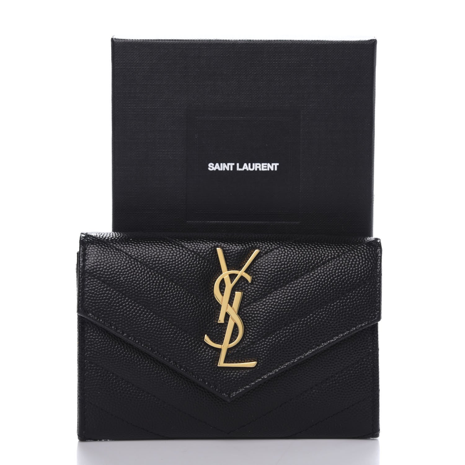 Saint Laurent Grain De Poudre Matelasse Chevron Small Monogram Envelope Wallet Black 9 of 9