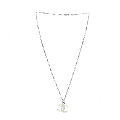Chanel Enamel CC Necklace Silver White 4 of 6