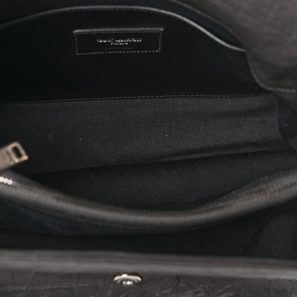 Saint Laurent Calfskin Crocodile Embossed Medium West Hollywood Monogram Fold-Over Grey 5 of 12