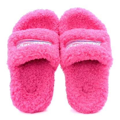 Balenciaga Faux Shearling Political Campaign Logo 80mm Sandals 37 Pink White Blue 2 of 8