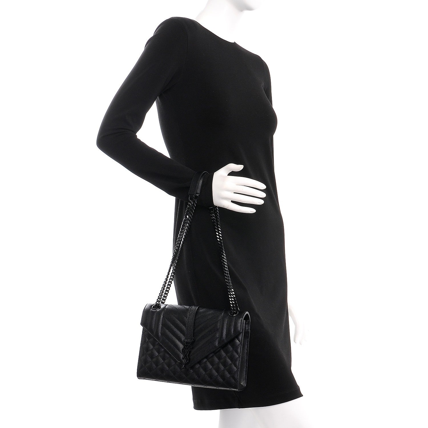 Saint Laurent Grain De Poudre Textured Mixed Matelasse Triquilt Medium Monogram Satchel Black 3 of 8
