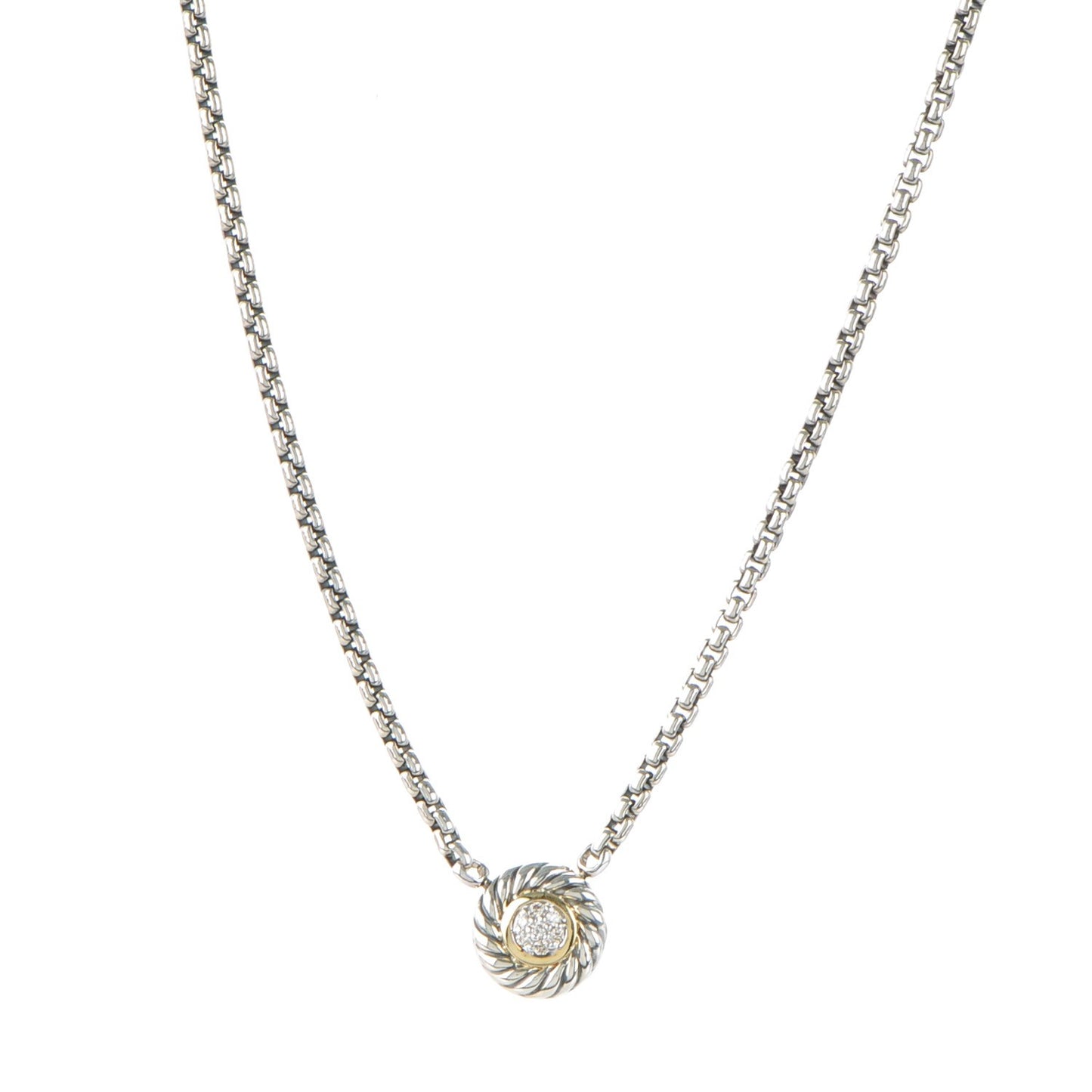 Sterling Silver 18K Yellow Gold Diamond 12mm Pave Cookie Necklace
