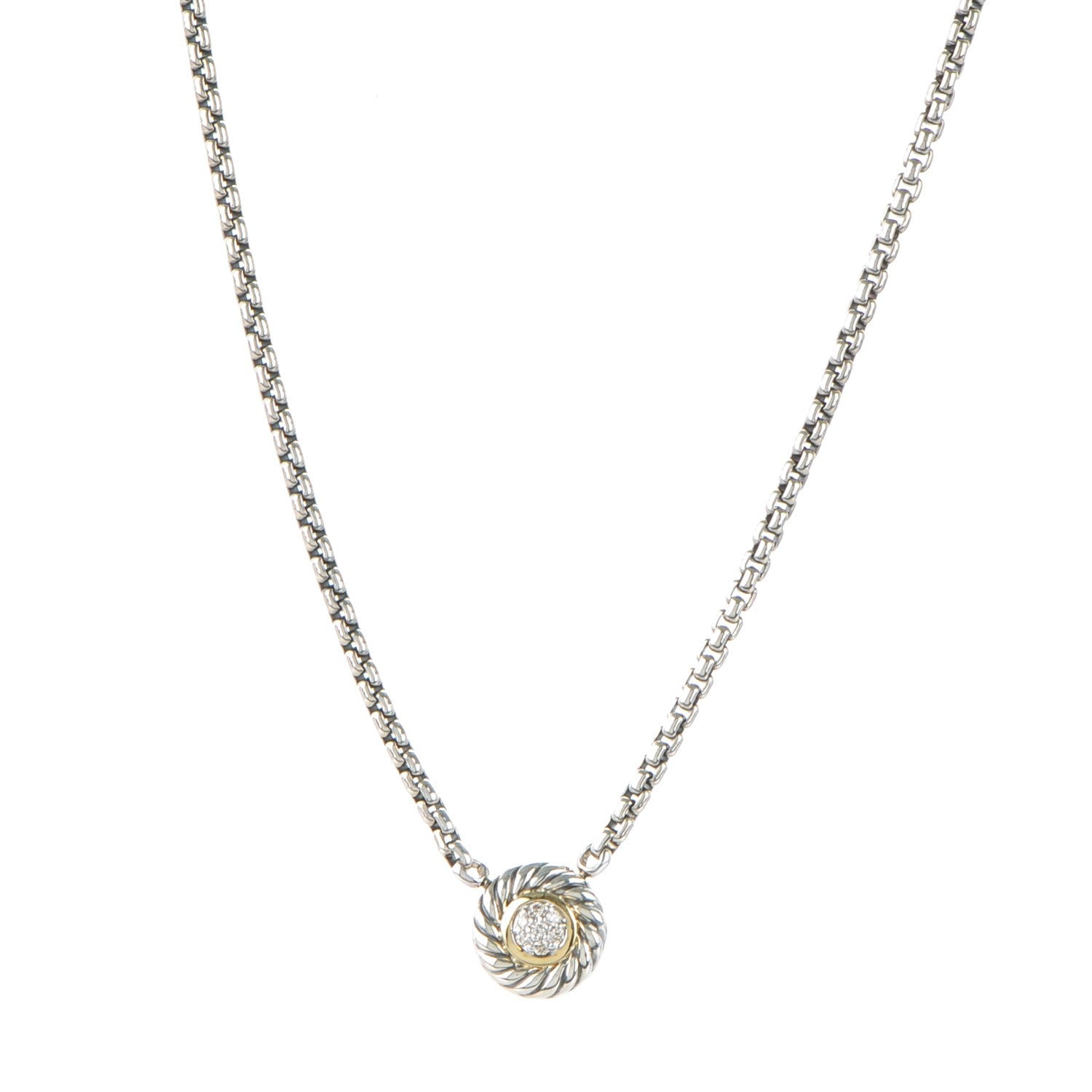 David Yurman Sterling Silver 18K Yellow Gold Diamond 12mm Pave Cookie Necklace 1 of 5