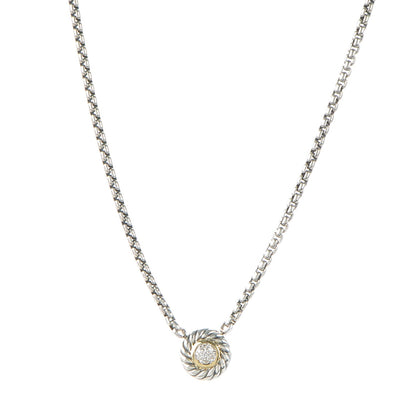 David Yurman Sterling Silver 18K Yellow Gold Diamond 12mm Pave Cookie Necklace 1 of 5