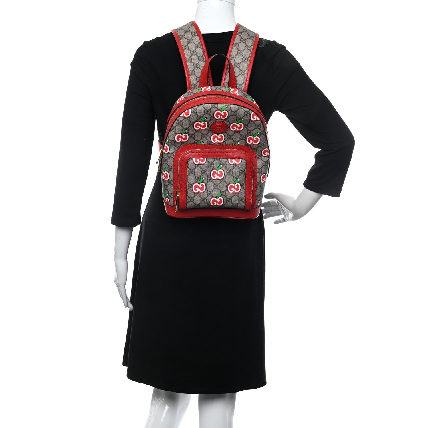 Gucci GG Supreme Monogram Apple Small Retro Interlocking G Day Backpack Beige Multicolor Lobster Red 2 of 9