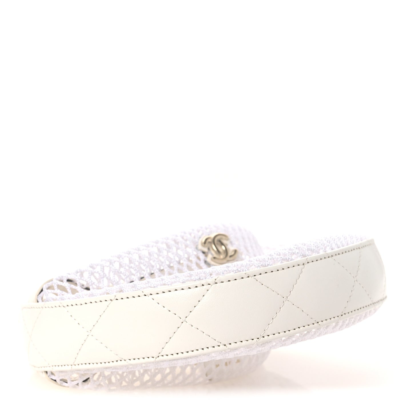 Mesh Shiny Lambskin Pouch Hobo White