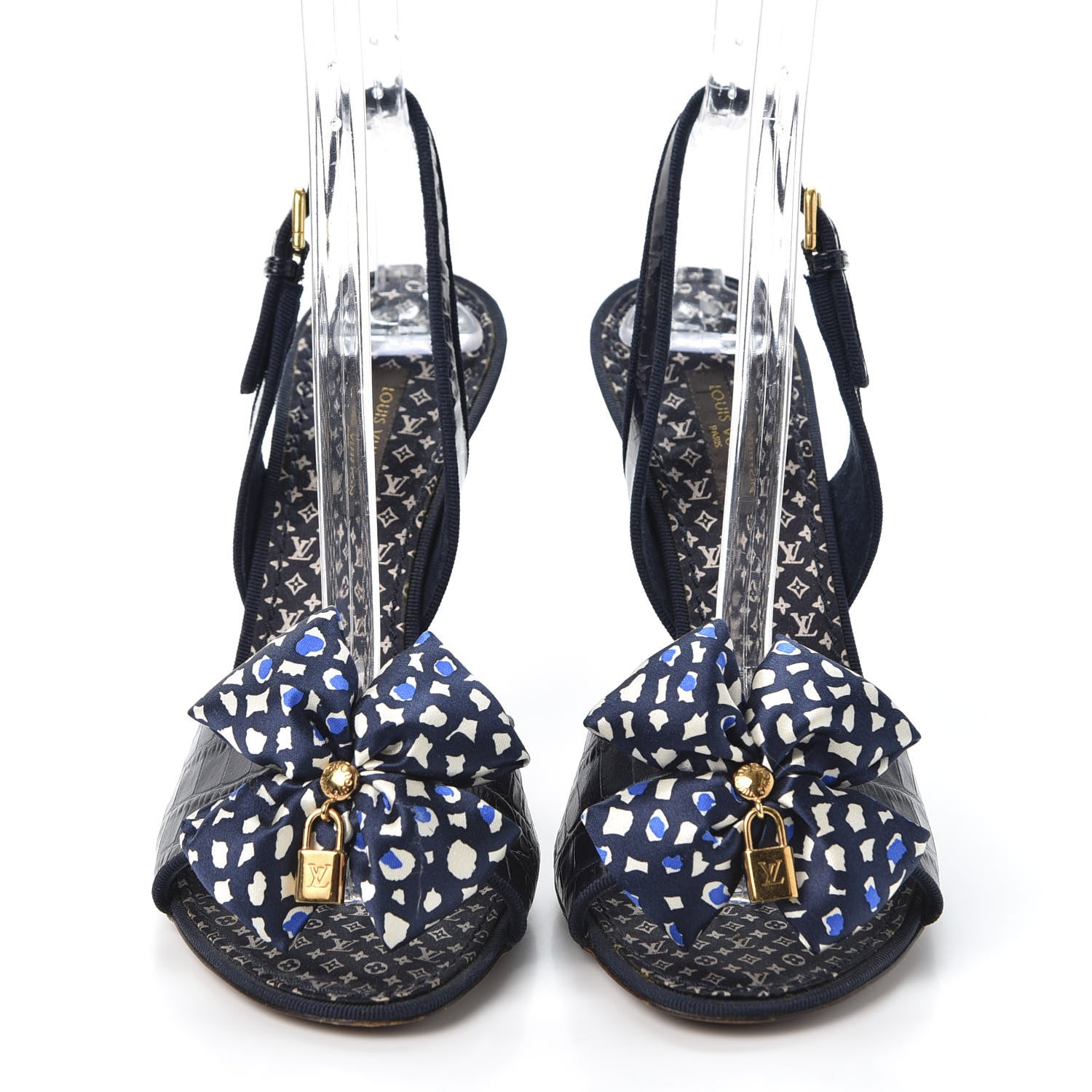 Louis Vuitton Crocodile Silk Bow Lock Slingback Pumps 37 3 of 9
