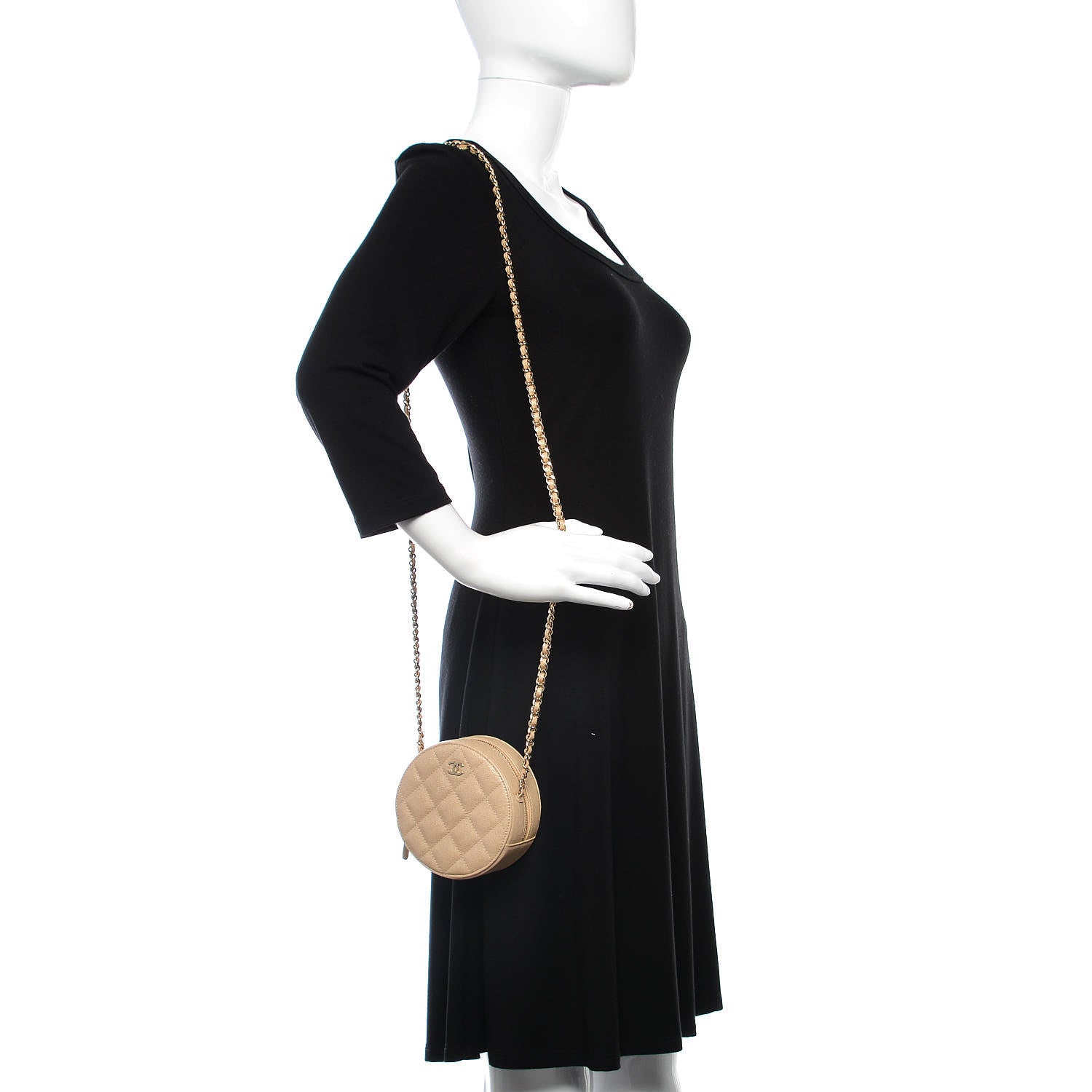 Chanel Caviar Quilted Round Clutch With Chain Beige 2 of 10
