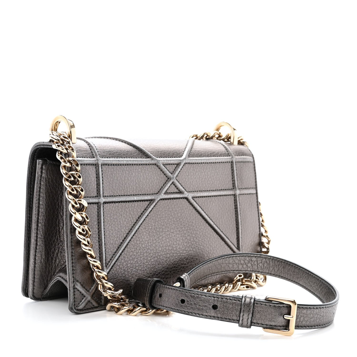 Christian Dior Metallic Grained Calfskin Small Diorama Flap Bag Gunmetal Grey 3 of 12