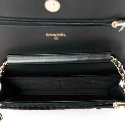 Chanel Tweed Quilted Wallet On Chain WOC Black Ecru White 4 of 11