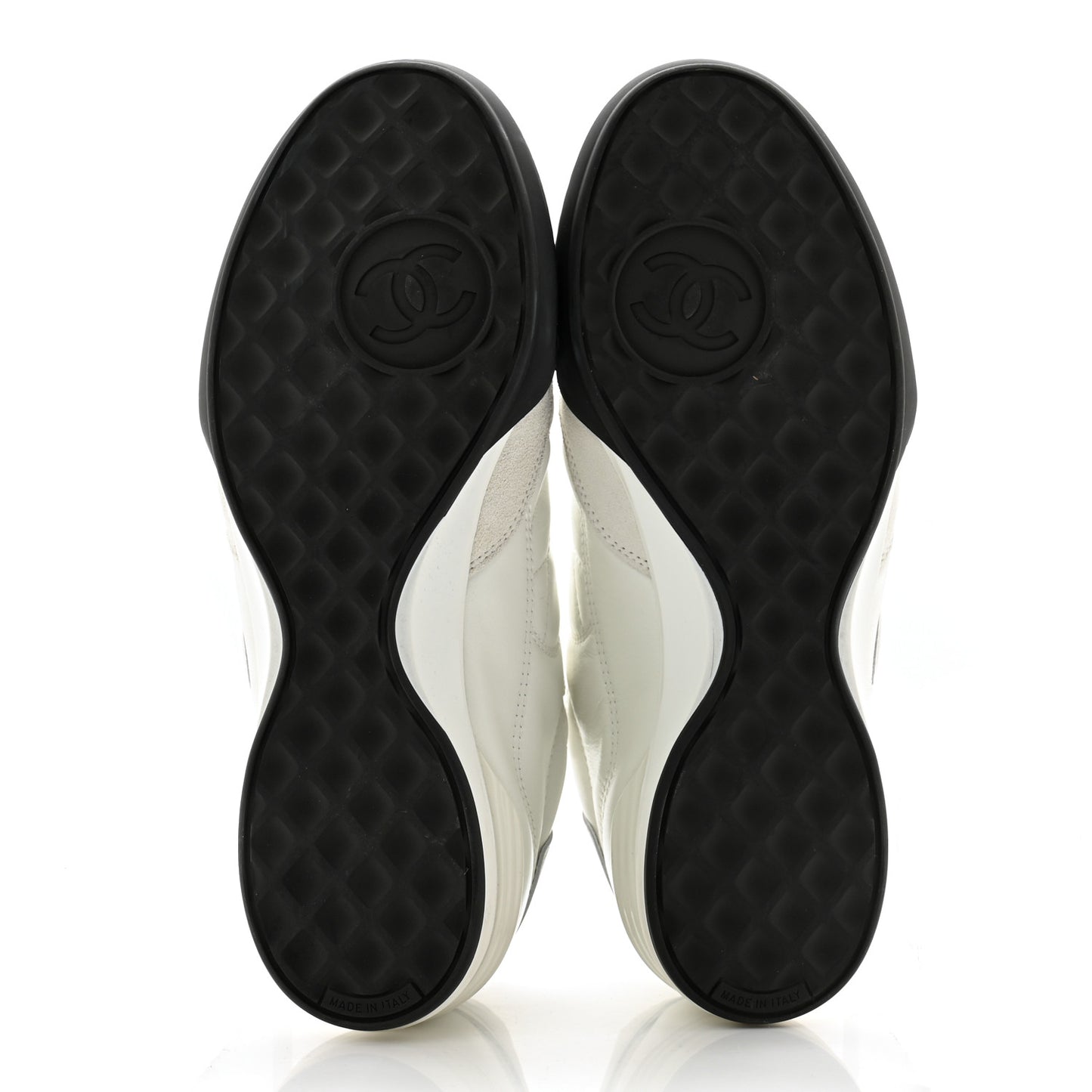 Shiny Calfskin Suede Quilted CC Logo Sneakers 36.5 White